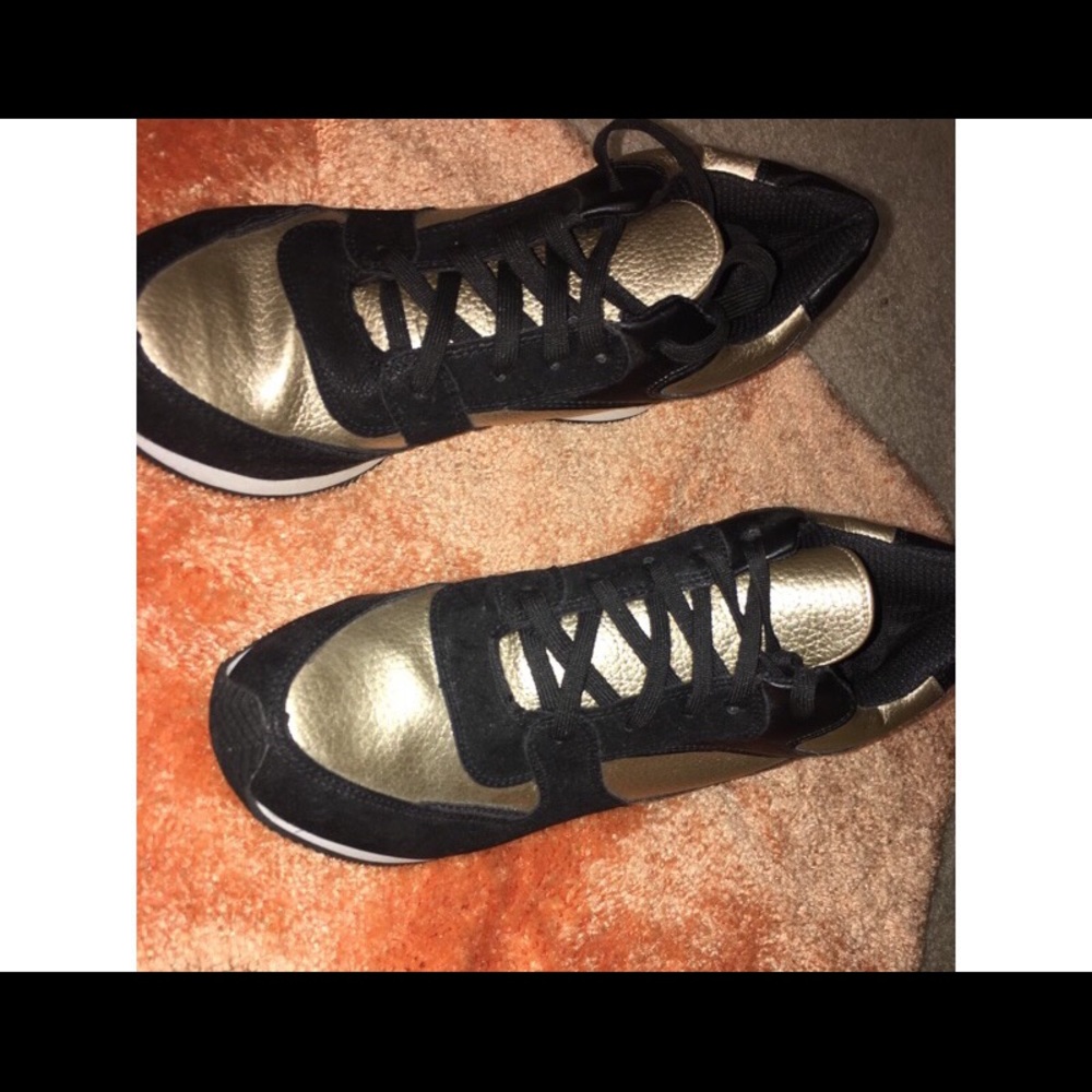 Gold Heeled-Platform Sneakers